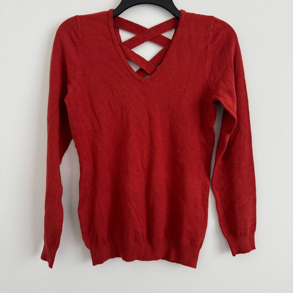 Love Ellie Sweater Strappy Lattice V-Neck Womens XS Red Knit Top J67810SF